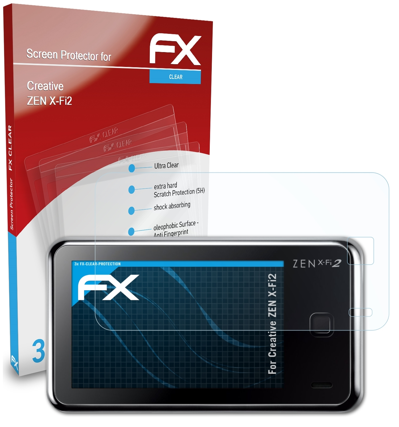 X-Fi2) Displayschutz(für Creative 3x FX-Clear ZEN ATFOLIX
