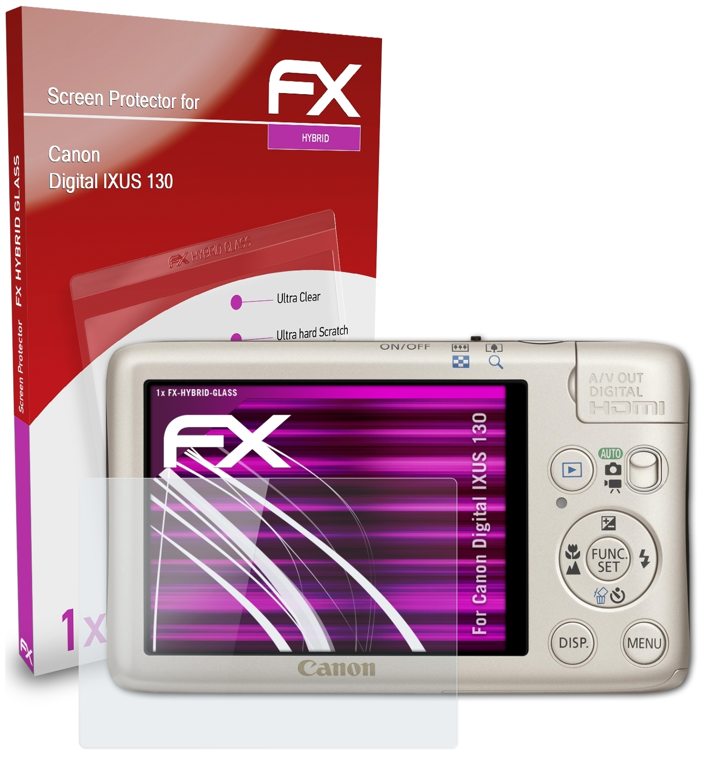 ATFOLIX FX-Hybrid-Glass Digital Canon IXUS 130) Schutzglas(für