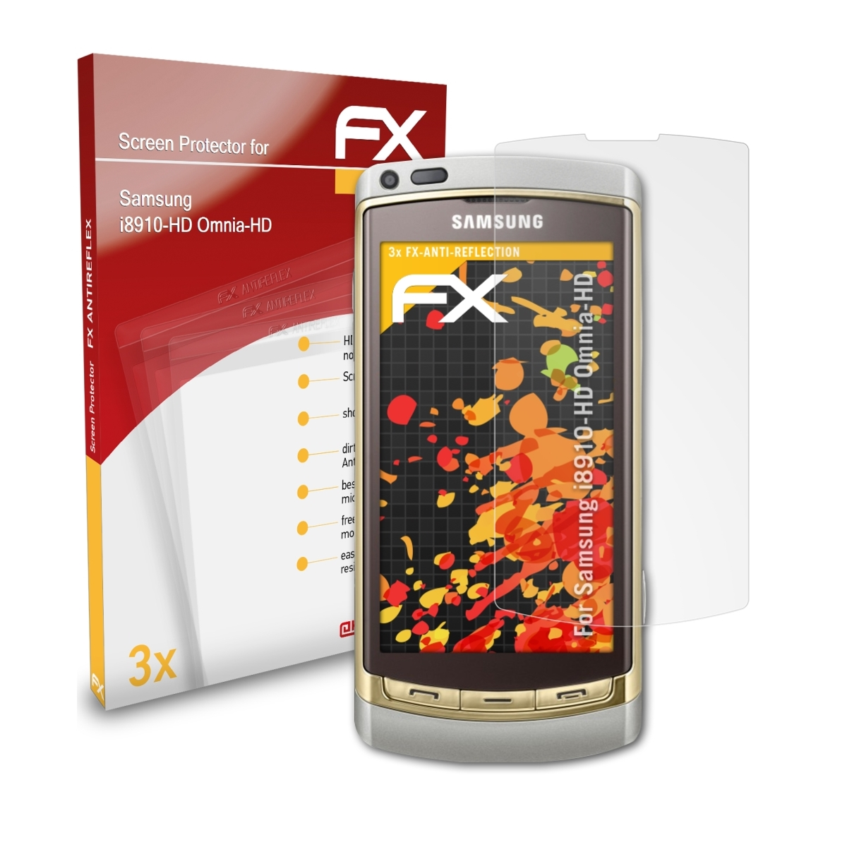 ATFOLIX 3x FX-Antireflex i8910-HD Samsung Omnia-HD) Displayschutz(für