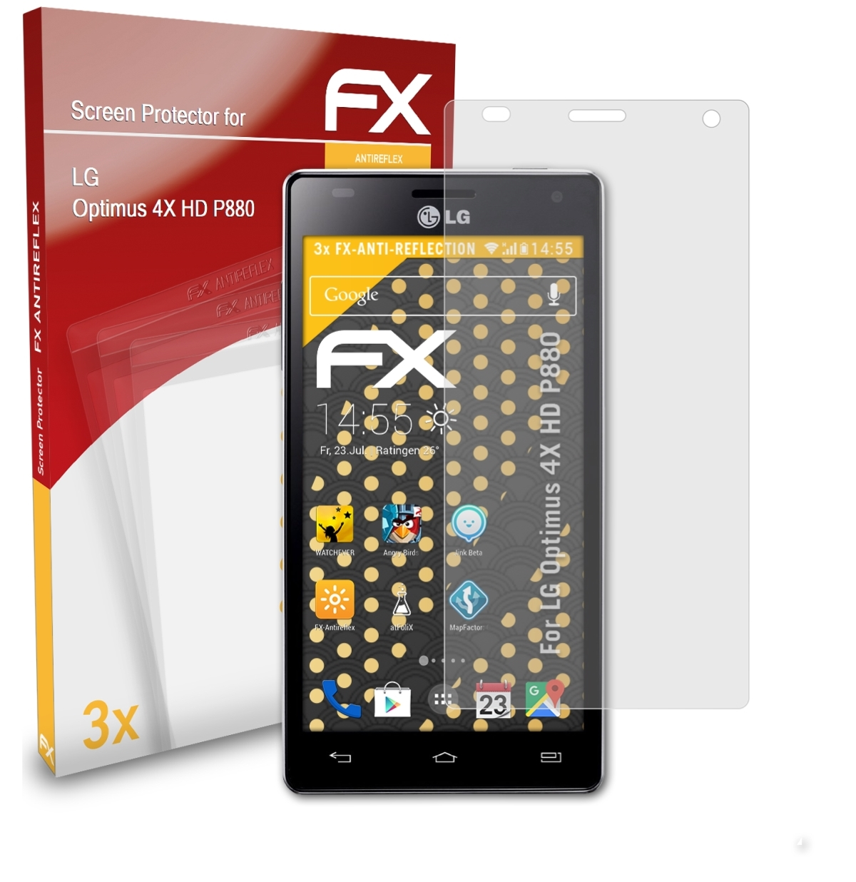 LG 3x Displayschutz(für 4X HD Optimus FX-Antireflex ATFOLIX (P880))