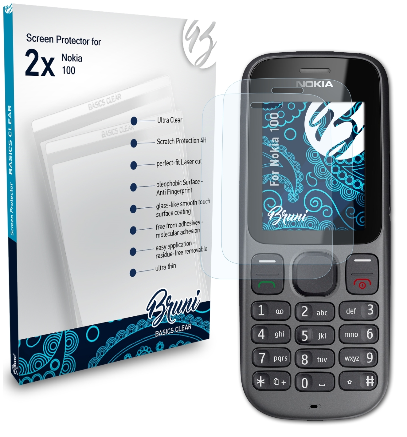 BRUNI 2x Basics-Clear Nokia 100) Schutzfolie(für