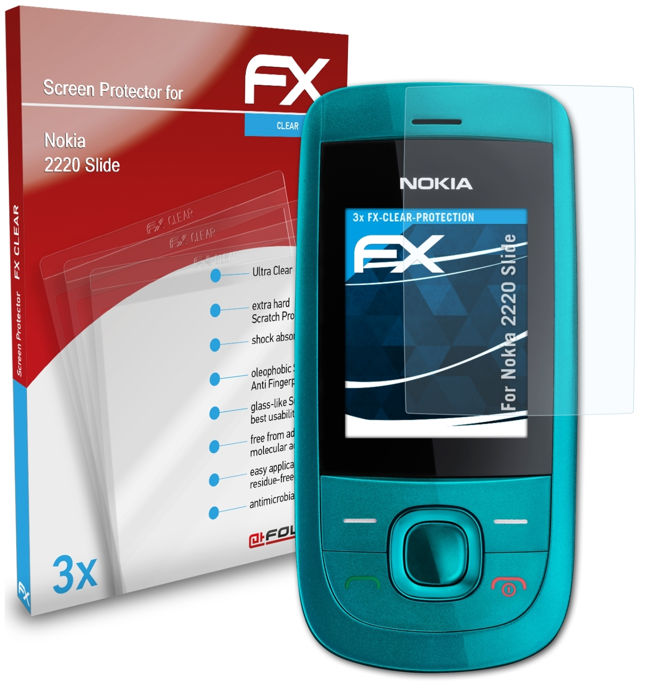 ATFOLIX 3x FX-Clear Displayschutz(für Nokia 2220 Slide)