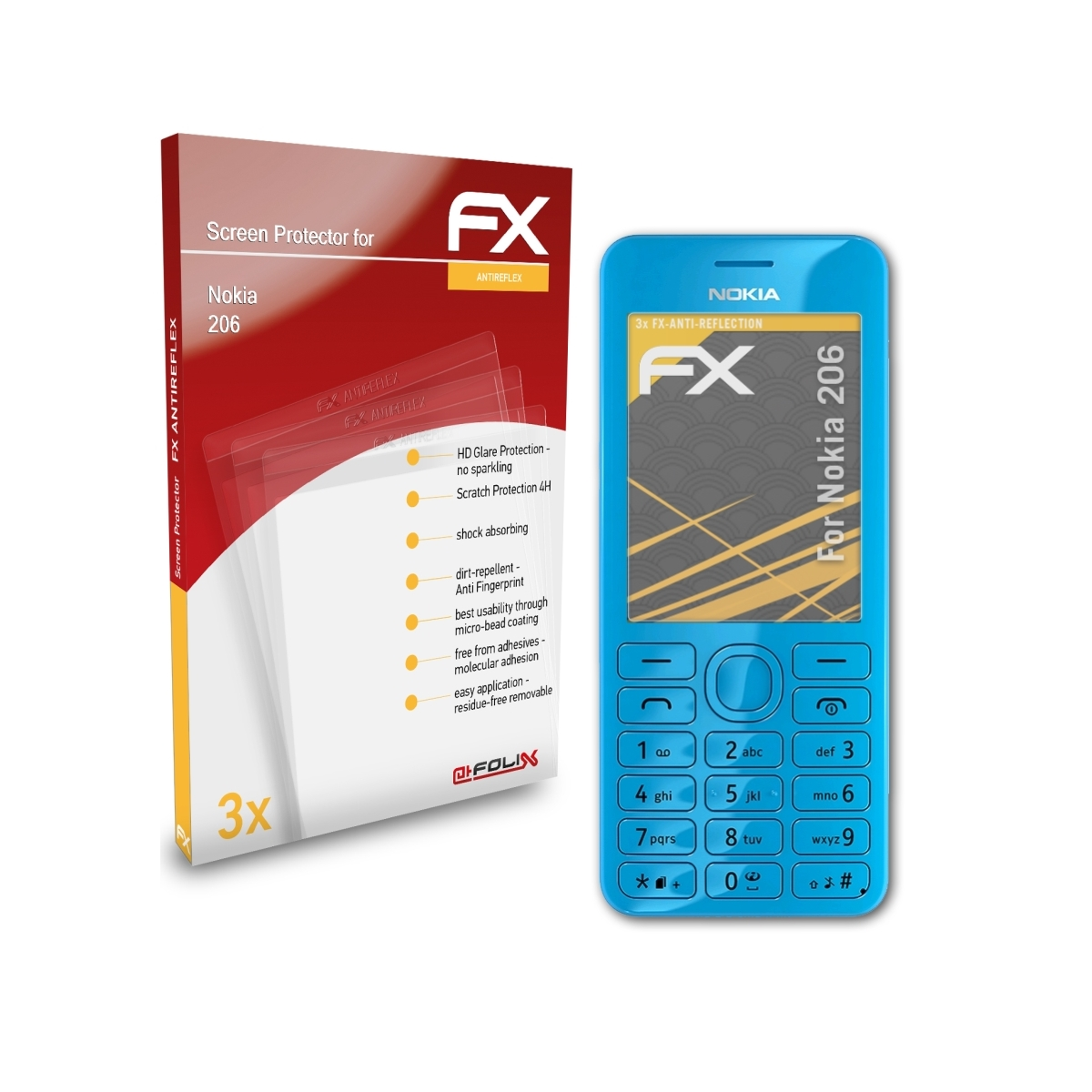 ATFOLIX 3x FX-Antireflex Nokia Displayschutz(für 206)