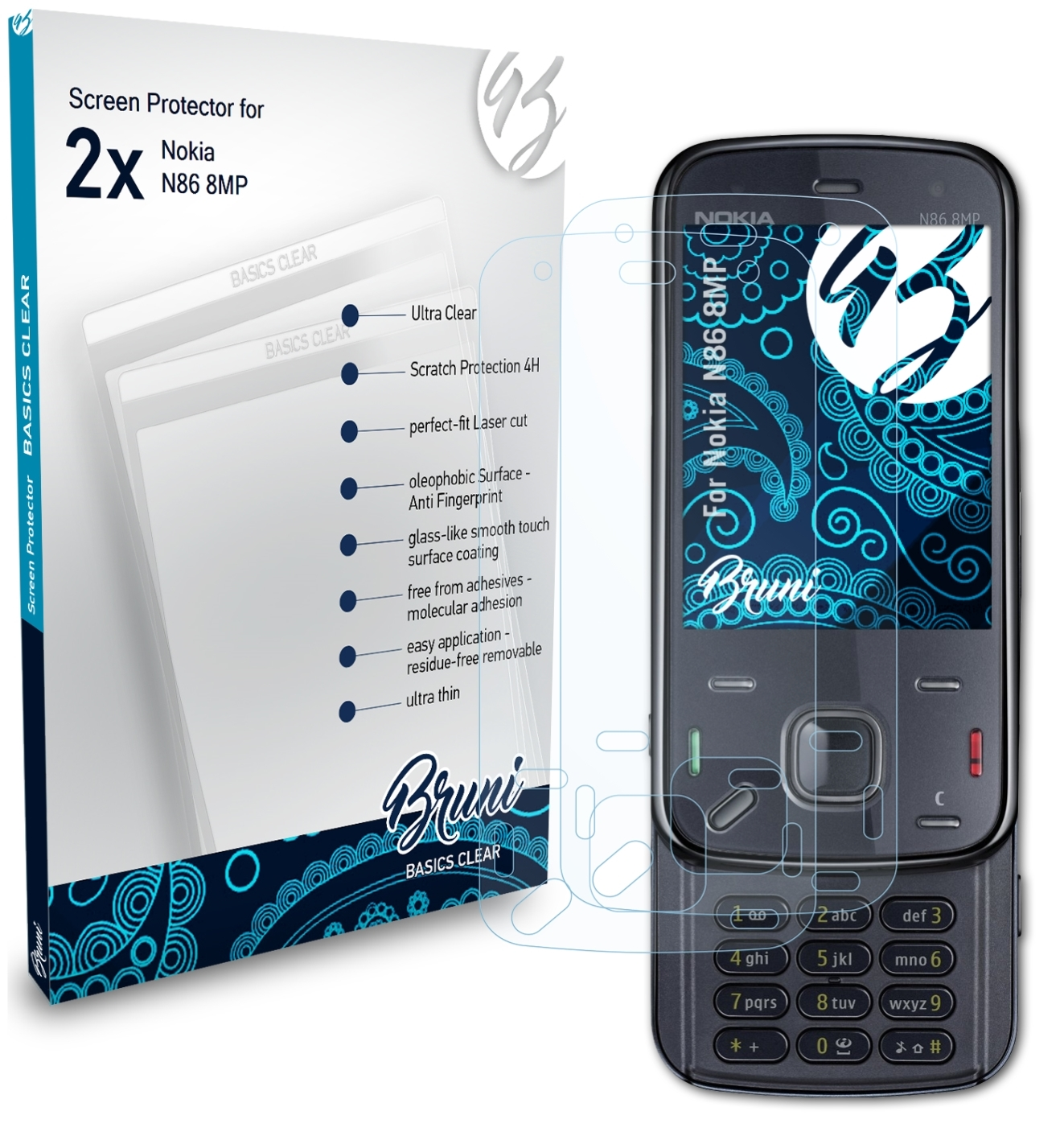BRUNI 2x Basics-Clear Nokia 8MP) Schutzfolie(für N86