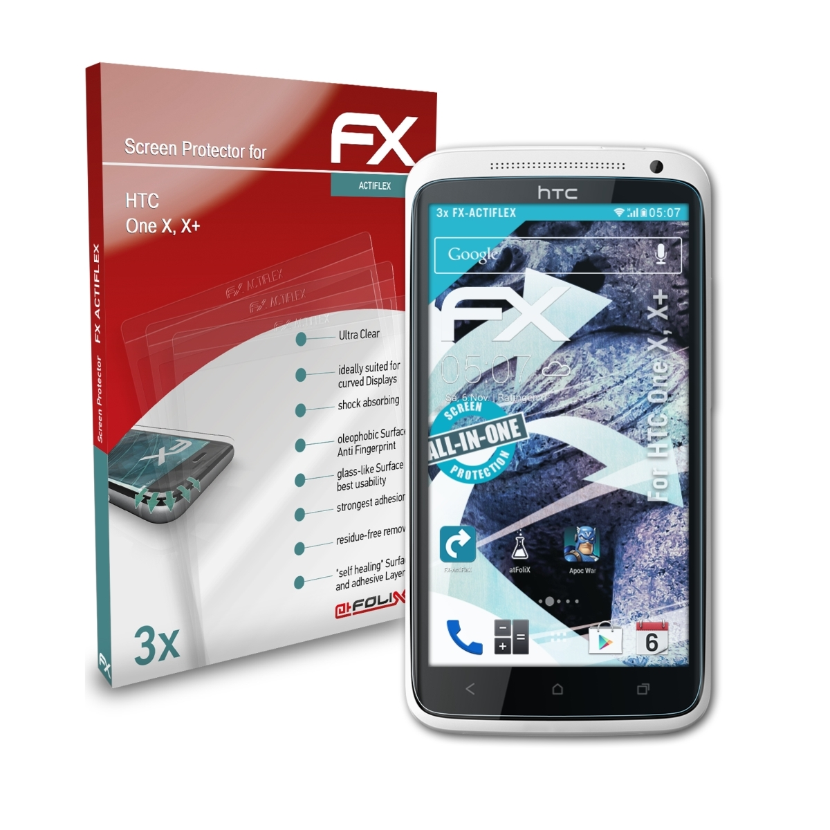 HTC 3x X, ATFOLIX One X+) FX-ActiFleX Displayschutz(für
