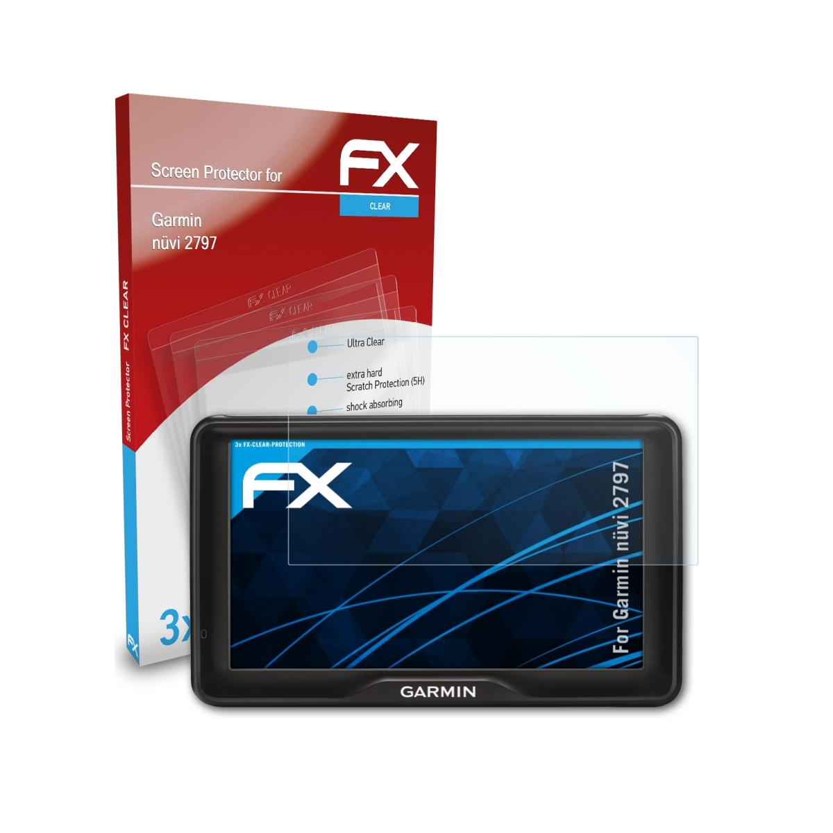 ATFOLIX 3x FX-Clear Displayschutz(für Garmin 2797) nüvi