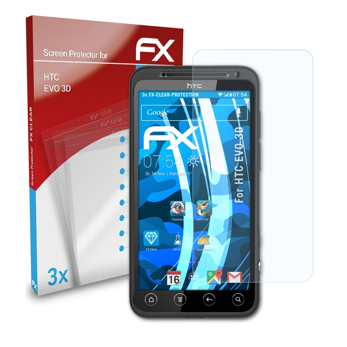 3x 3D) EVO HTC ATFOLIX Displayschutz(für FX-Clear