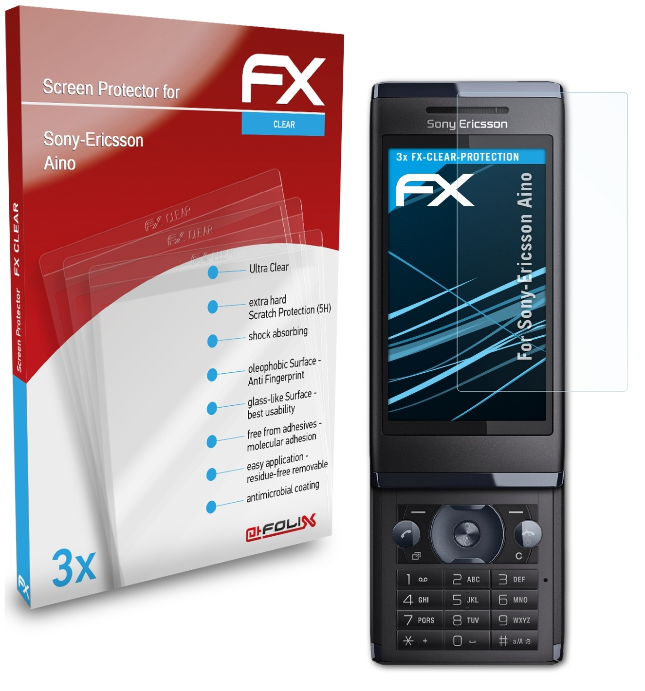 ATFOLIX 3x FX-Clear Displayschutz(für Aino) Sony-Ericsson