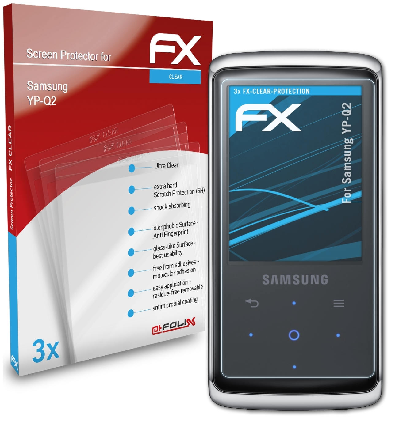 ATFOLIX 3x FX-Clear Displayschutz(für Samsung YP-Q2)