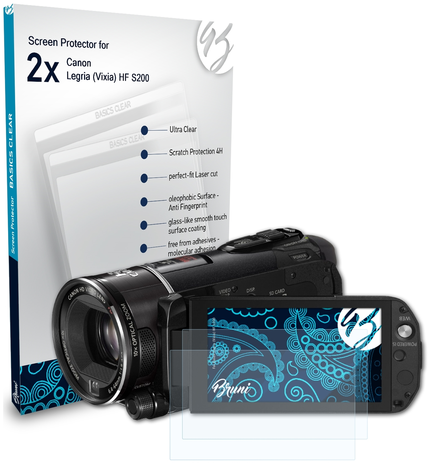 BRUNI HF (Vixia) 2x Basics-Clear Schutzfolie(für Legria S200) Canon