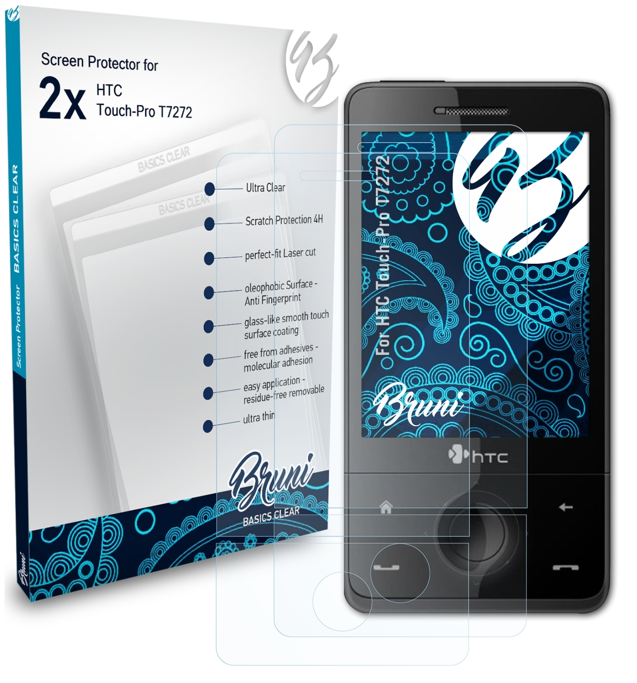 BRUNI 2x Basics-Clear Schutzfolie(für T7272) Touch-Pro HTC