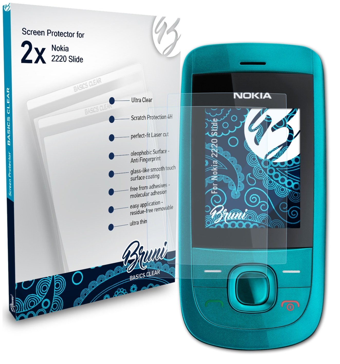 BRUNI 2x Basics-Clear Schutzfolie(für Nokia 2220 Slide)