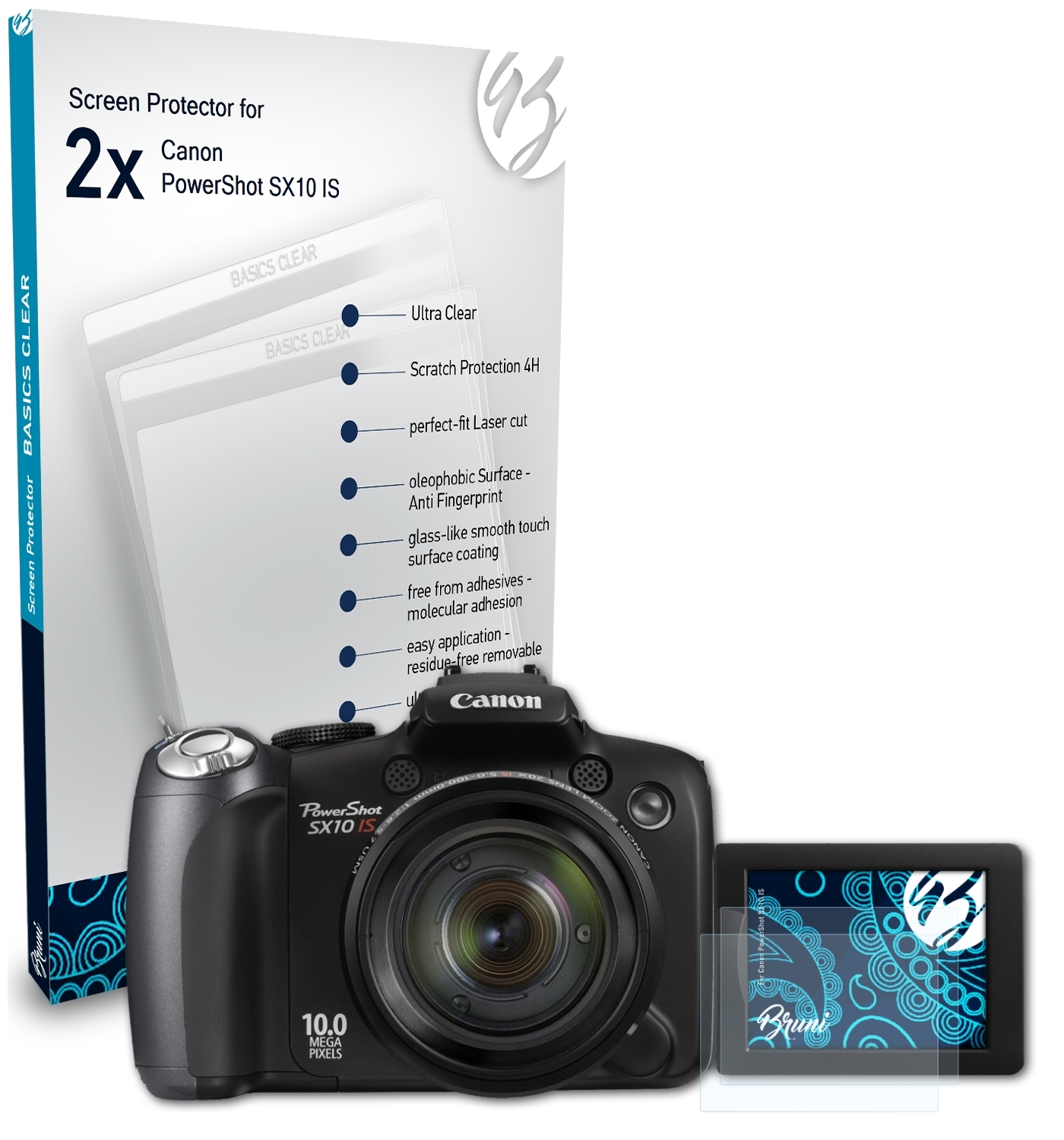 BRUNI PowerShot SX10 2x Schutzfolie(für IS) Basics-Clear Canon