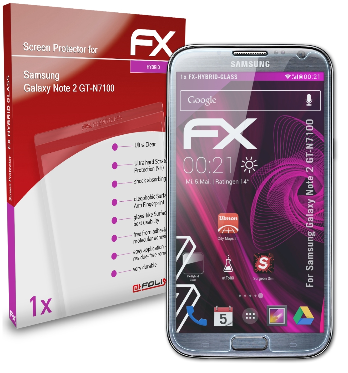 ATFOLIX FX-Hybrid-Glass Schutzglas(für Galaxy Samsung 2 (GT-N7100)) Note