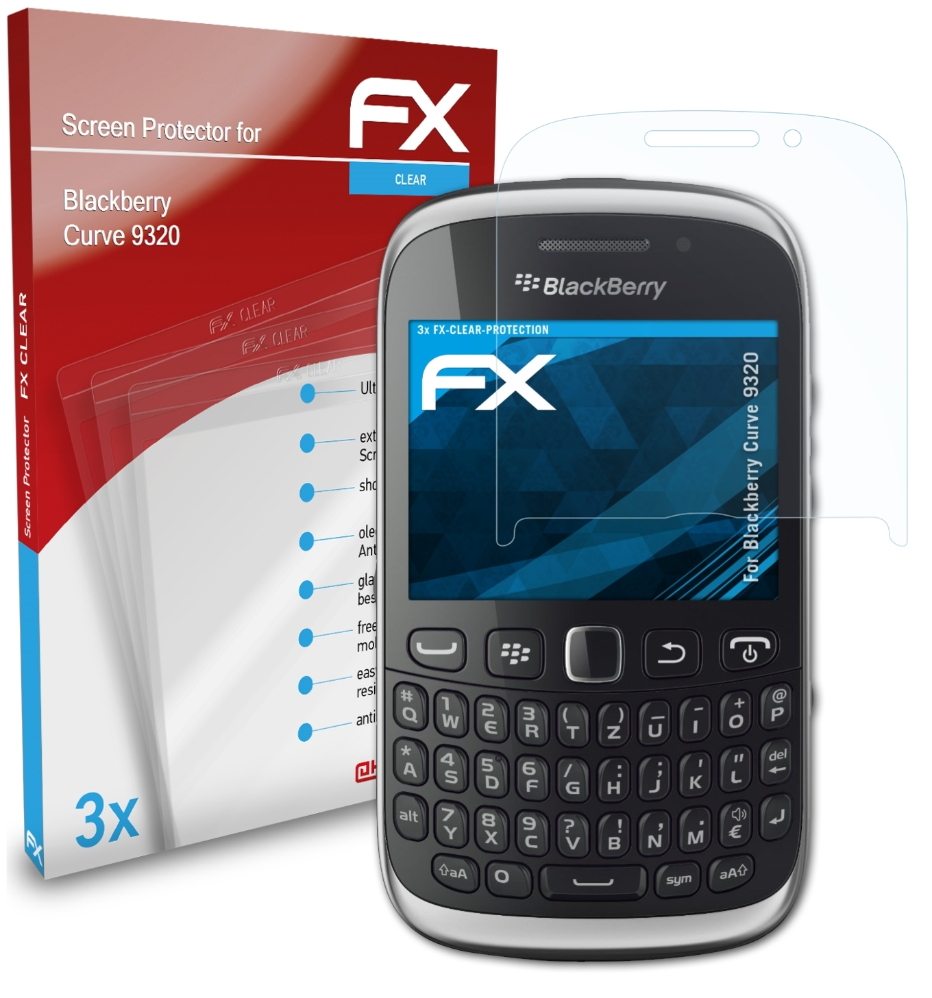 3x Displayschutz(für Blackberry FX-Clear ATFOLIX Curve 9320)