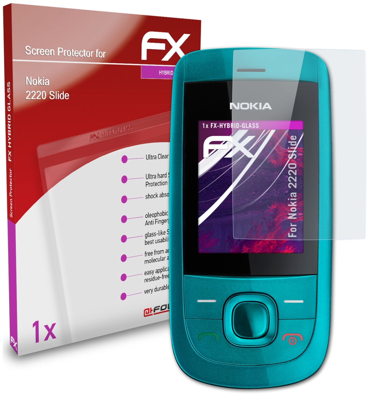 Slide) FX-Hybrid-Glass Schutzglas(für 2220 ATFOLIX Nokia