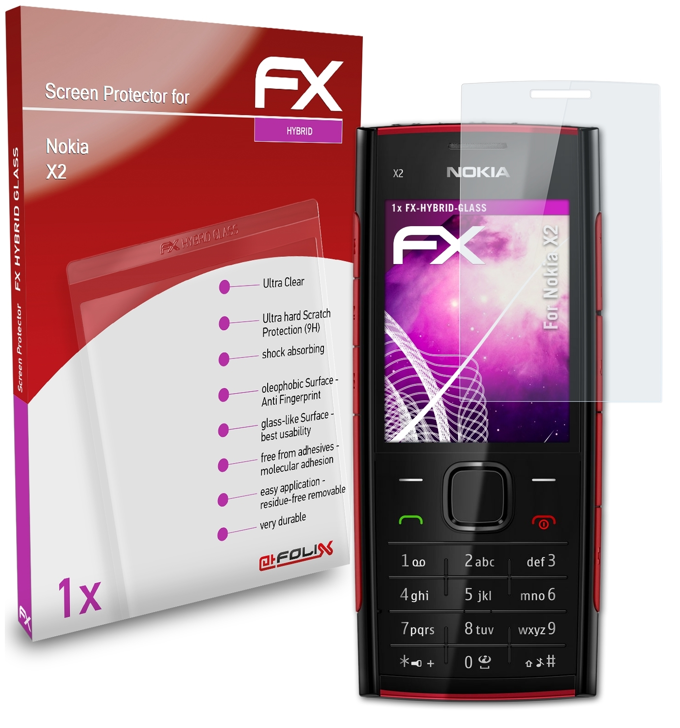 FX-Hybrid-Glass Nokia X2) Schutzglas(für ATFOLIX