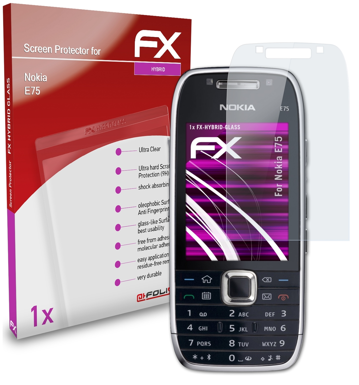 ATFOLIX FX-Hybrid-Glass Schutzglas(für Nokia E75)