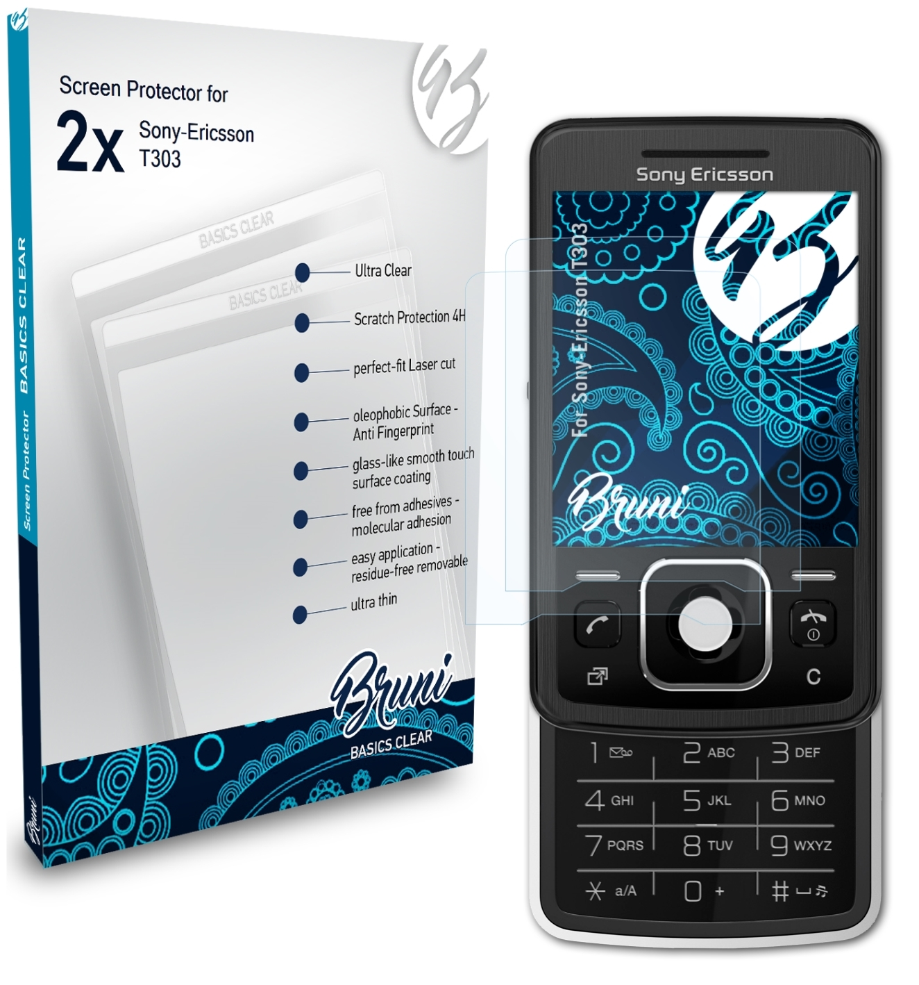Basics-Clear T303) Sony-Ericsson Schutzfolie(für 2x BRUNI