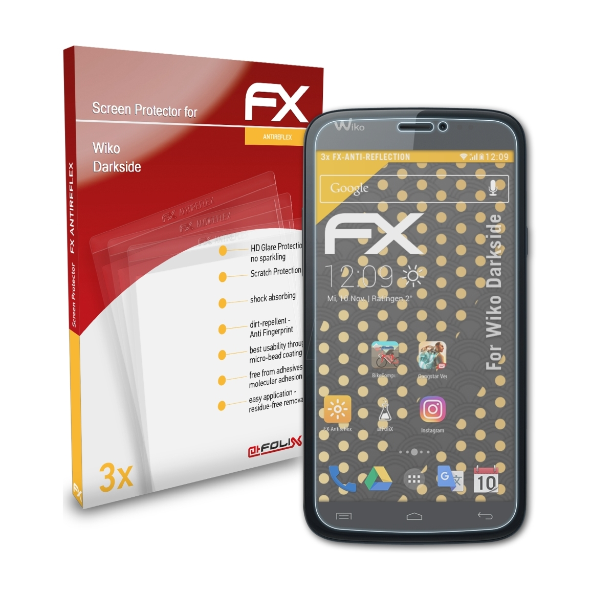 ATFOLIX 3x FX-Antireflex Darkside) Displayschutz(für Wiko