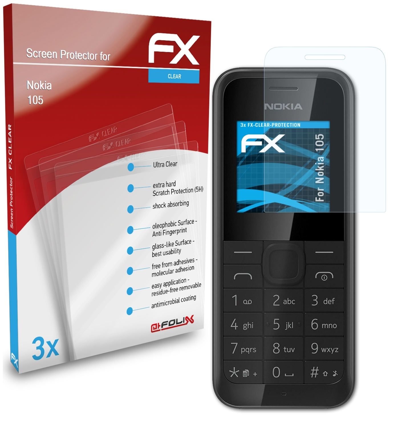 FX-Clear Displayschutz(für ATFOLIX 3x Nokia 105)