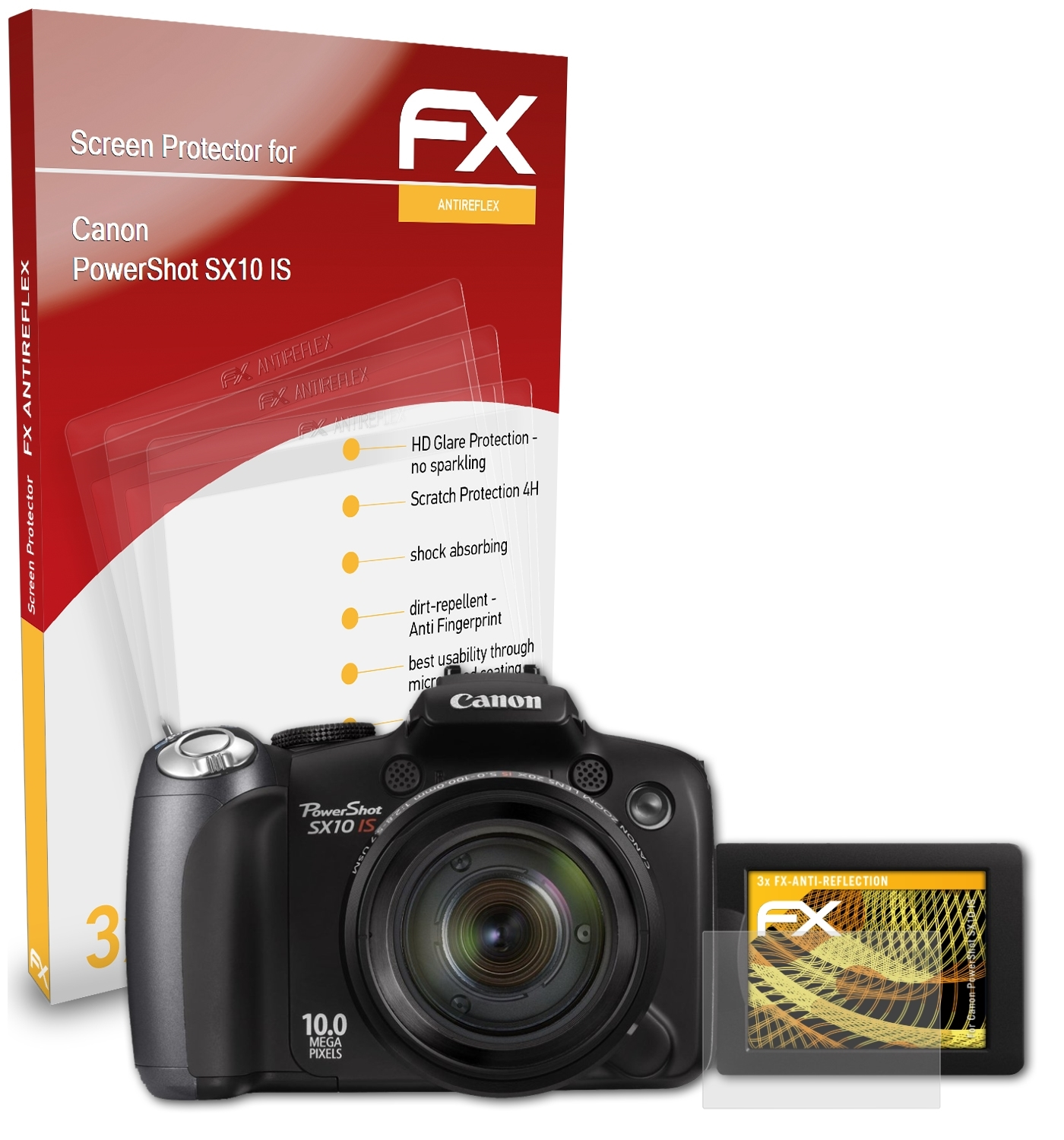 3x Canon SX10 ATFOLIX IS) PowerShot FX-Antireflex Displayschutz(für