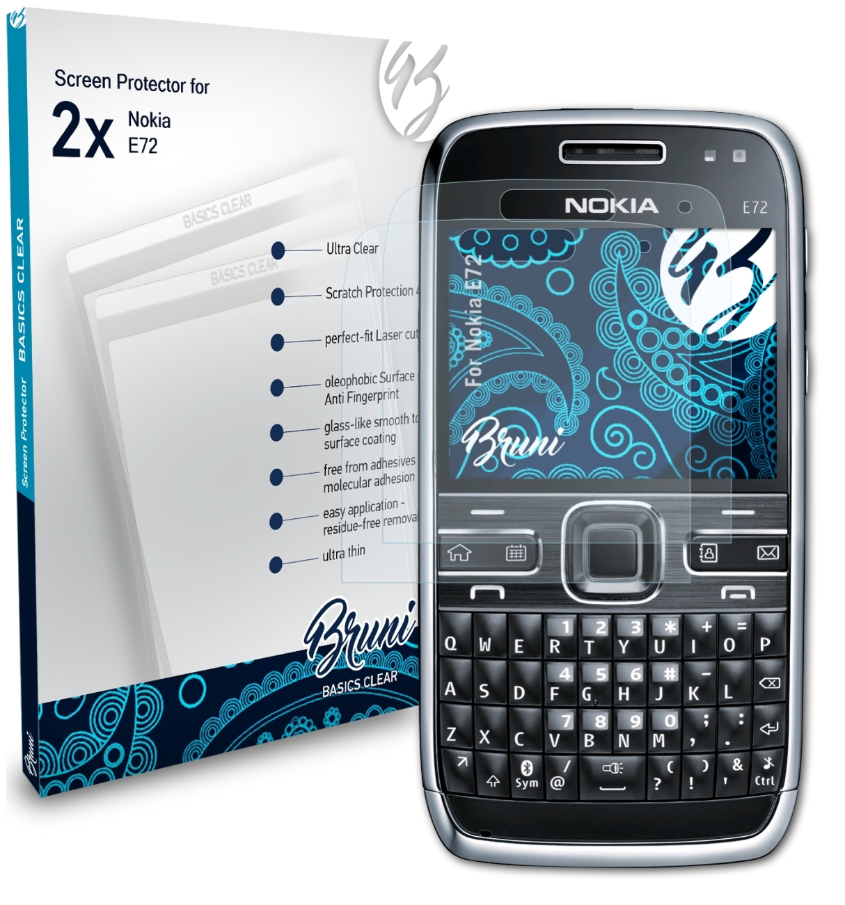 2x Nokia E72) Basics-Clear BRUNI Schutzfolie(für