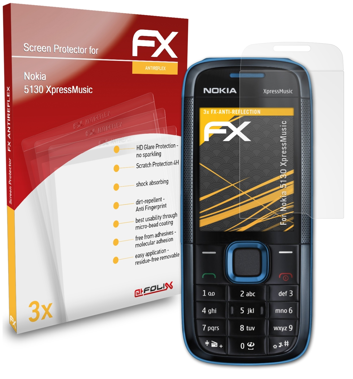 ATFOLIX 3x XpressMusic) FX-Antireflex Displayschutz(für 5130 Nokia