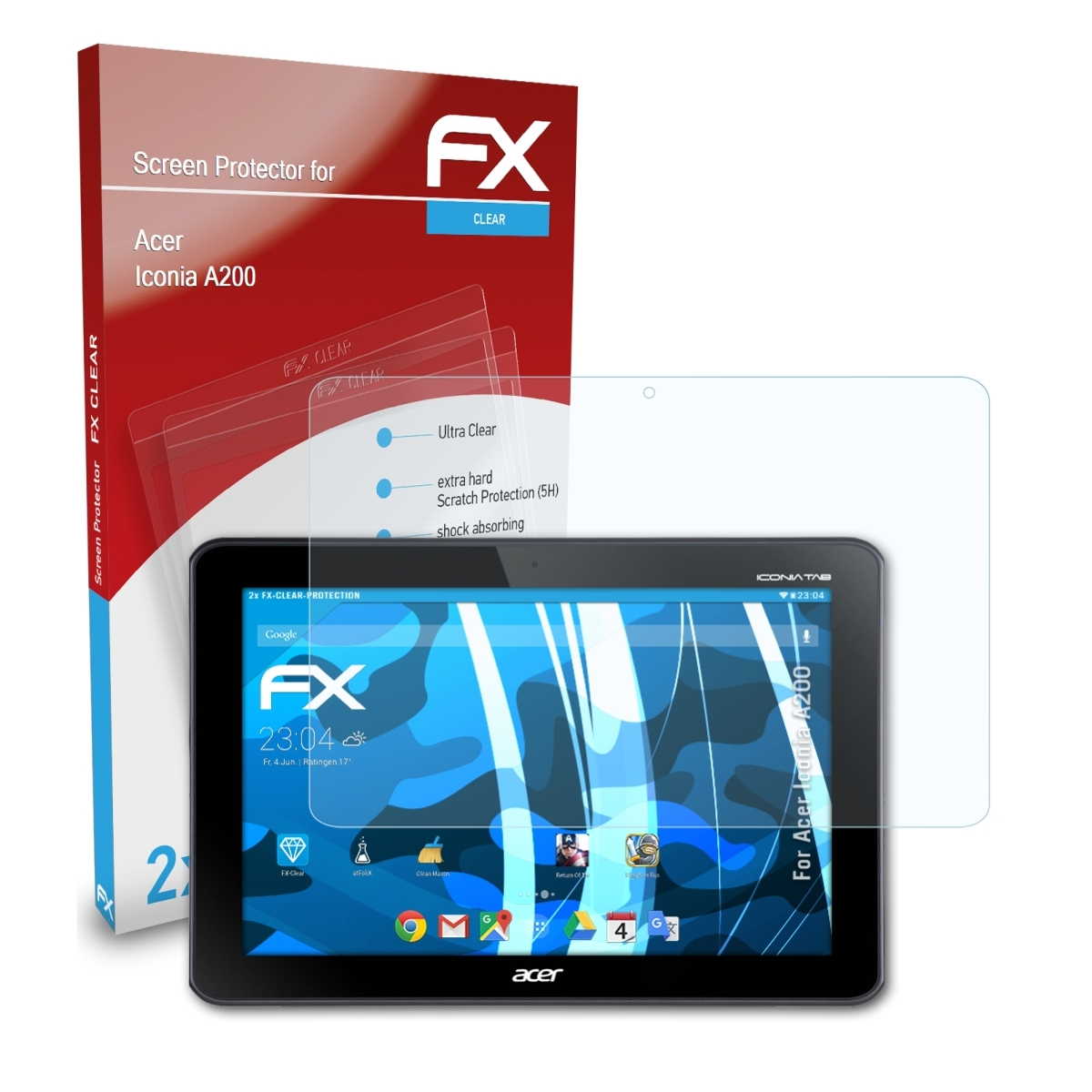 ATFOLIX 2x FX-Clear A200) Iconia Acer Displayschutz(für