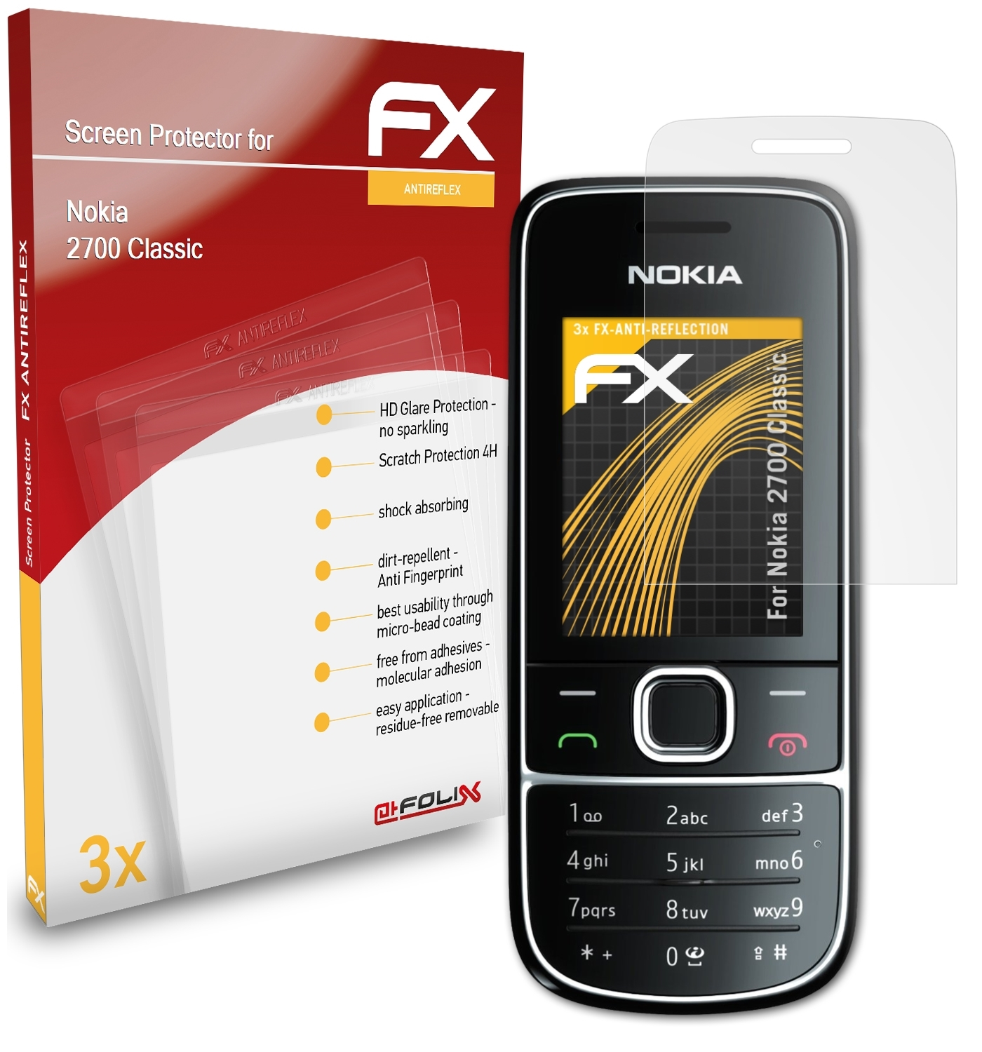 ATFOLIX FX-Antireflex Nokia Displayschutz(für Classic) 2700 3x