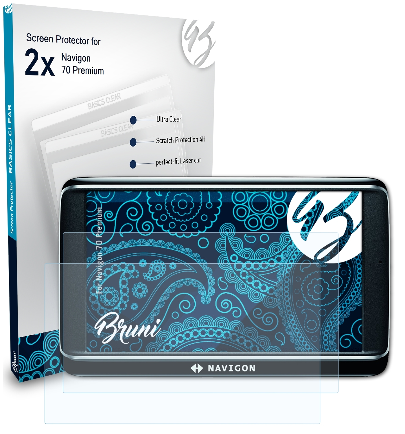 BRUNI 2x Navigon Basics-Clear 70 Schutzfolie(für Premium)