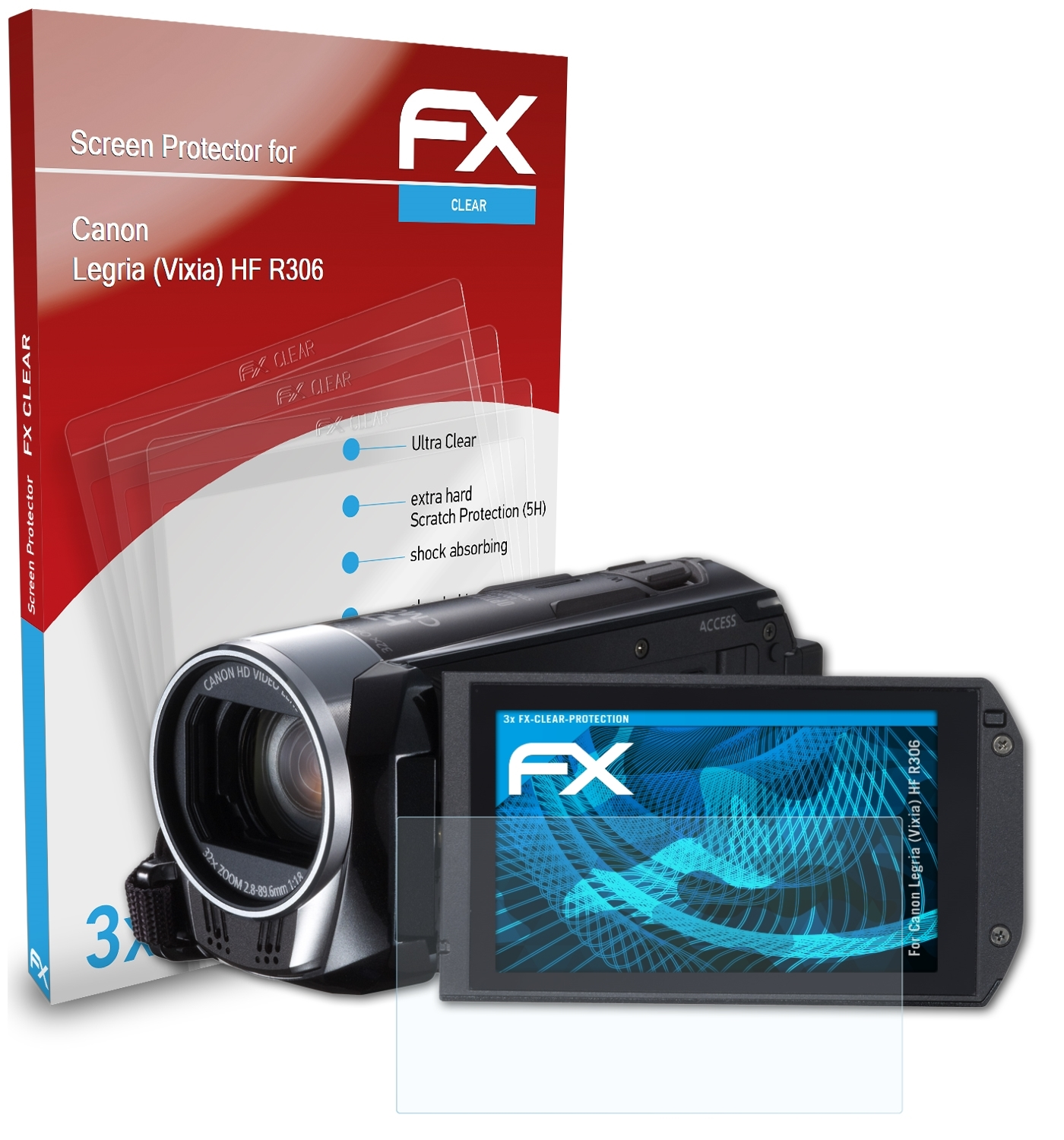 HF Legria (Vixia) ATFOLIX R306) FX-Clear Canon Displayschutz(für 3x