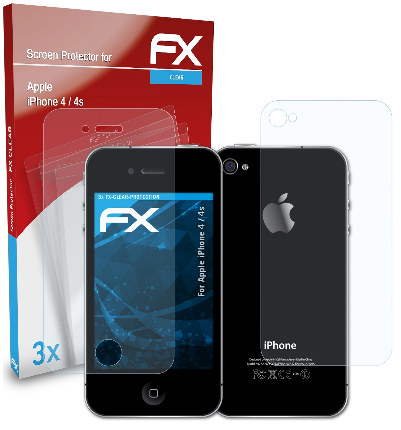ATFOLIX 3x FX-Clear Displayschutz(für Apple 4 / 4s) iPhone