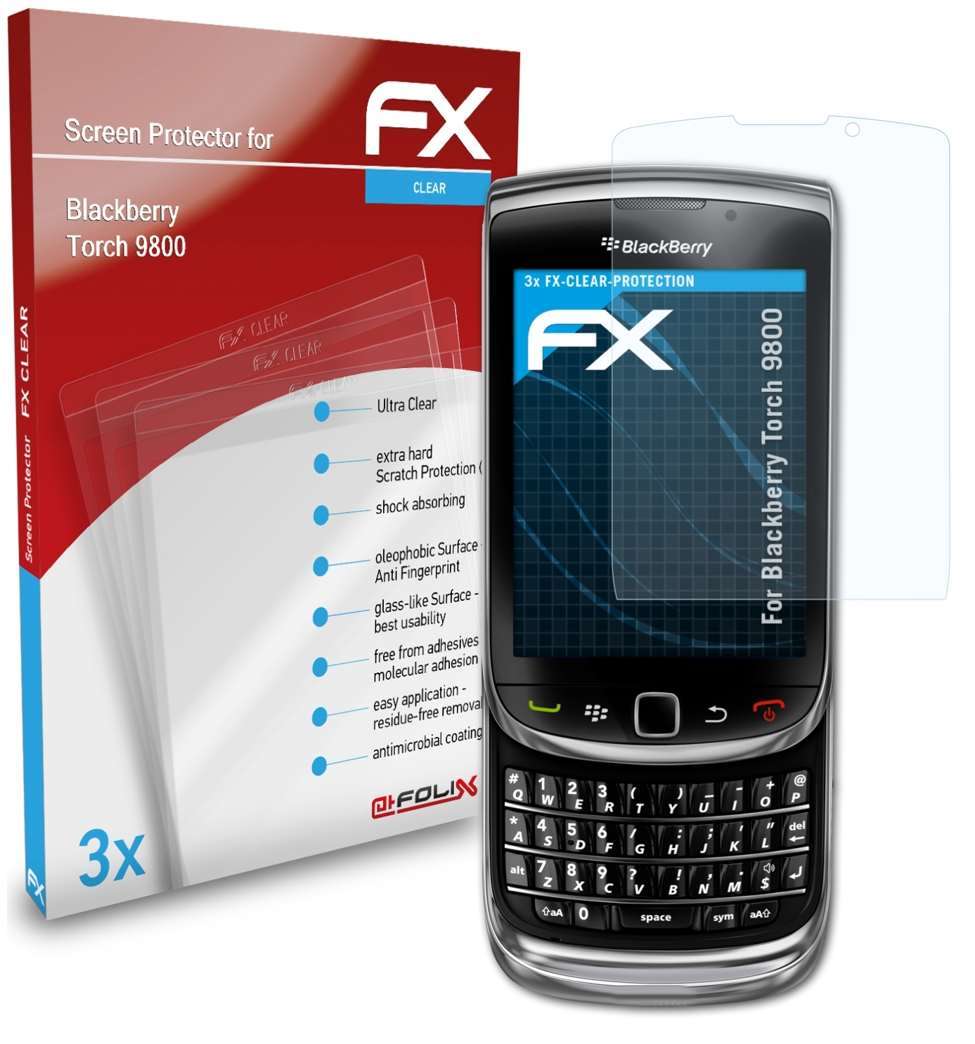 ATFOLIX 3x Displayschutz(für Torch FX-Clear Blackberry 9800)