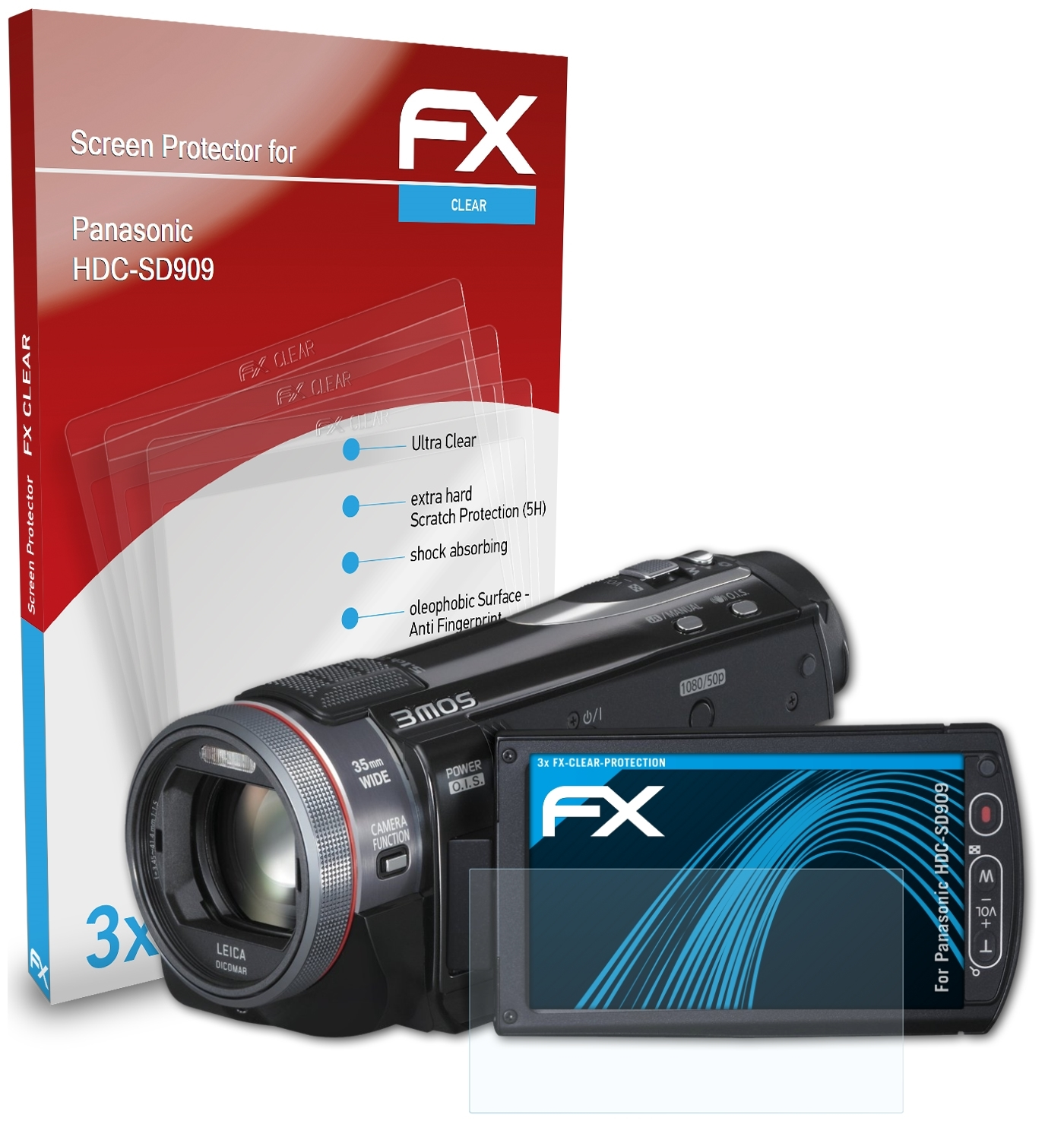 Panasonic 3x Displayschutz(für ATFOLIX HDC-SD909) FX-Clear