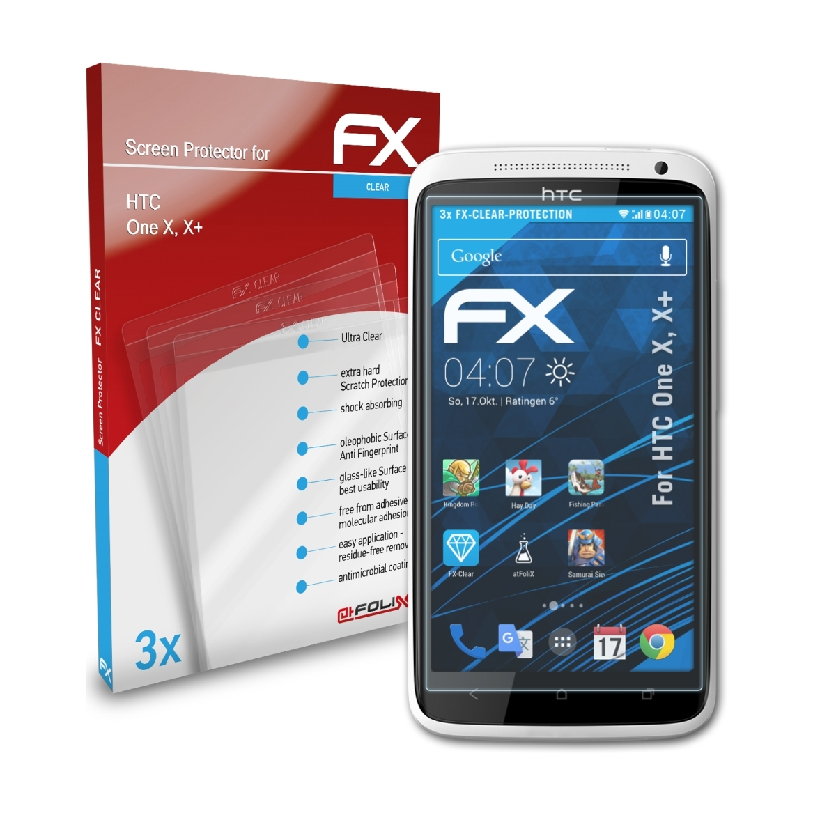 HTC X, ATFOLIX Displayschutz(für X+) One FX-Clear 3x