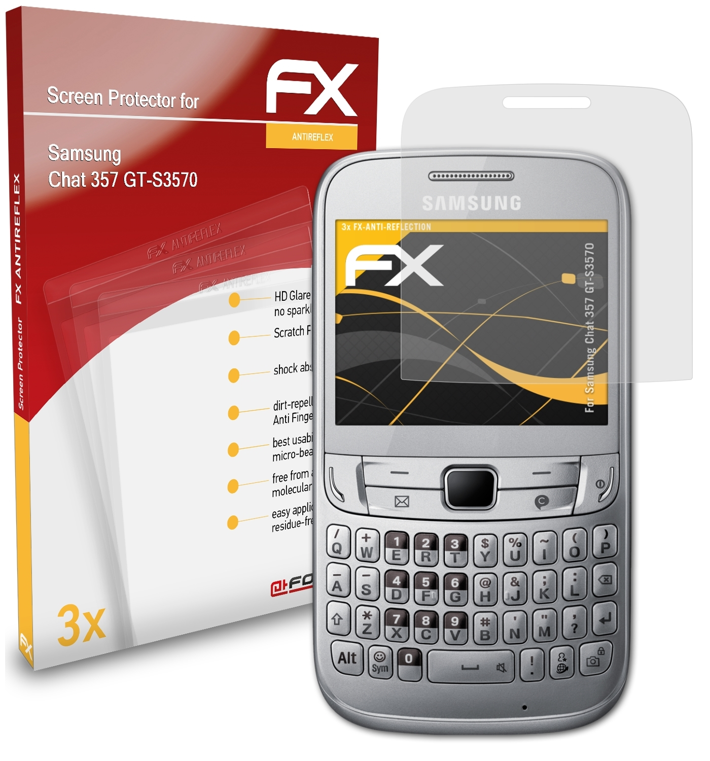 ATFOLIX 3x Displayschutz(für Chat FX-Antireflex Samsung (GT-S3570)) 357