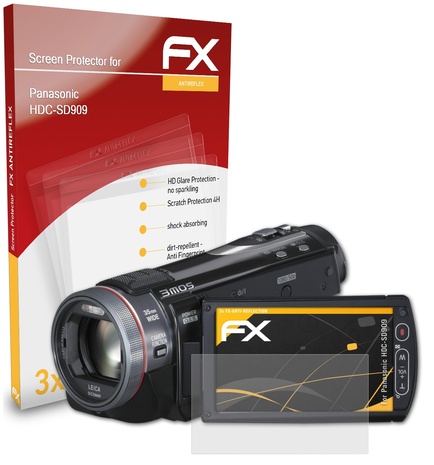 ATFOLIX Panasonic FX-Antireflex HDC-SD909) 3x Displayschutz(für