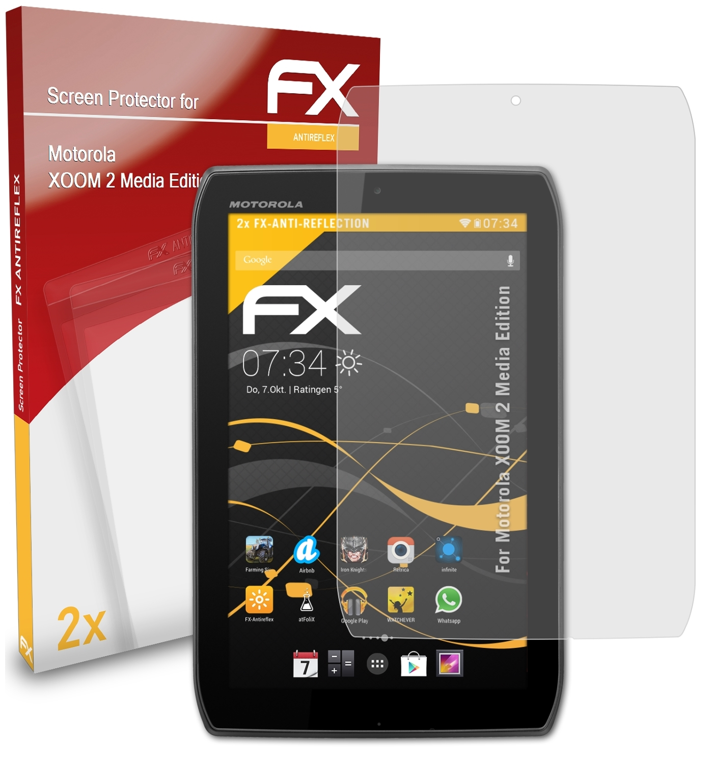 ATFOLIX 2x FX-Antireflex Displayschutz(für Edition) Motorola XOOM 2 Media