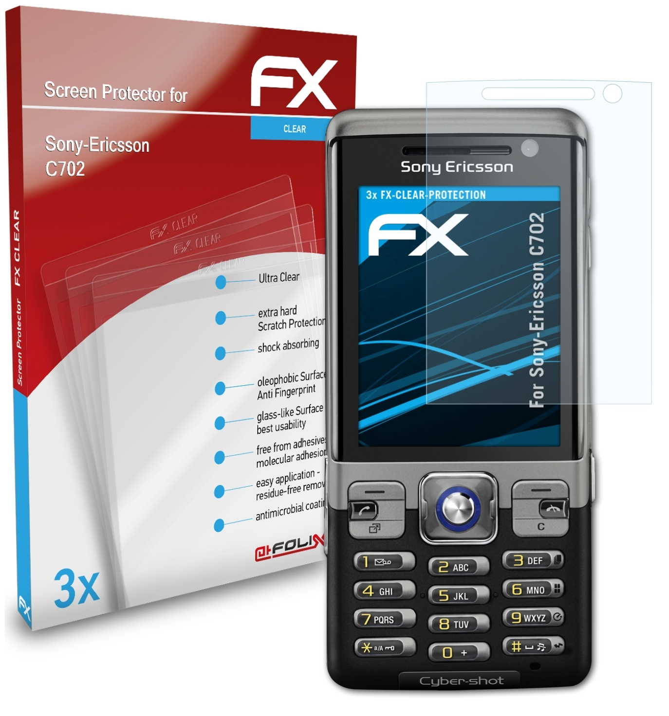 ATFOLIX 3x Sony-Ericsson FX-Clear C702) Displayschutz(für