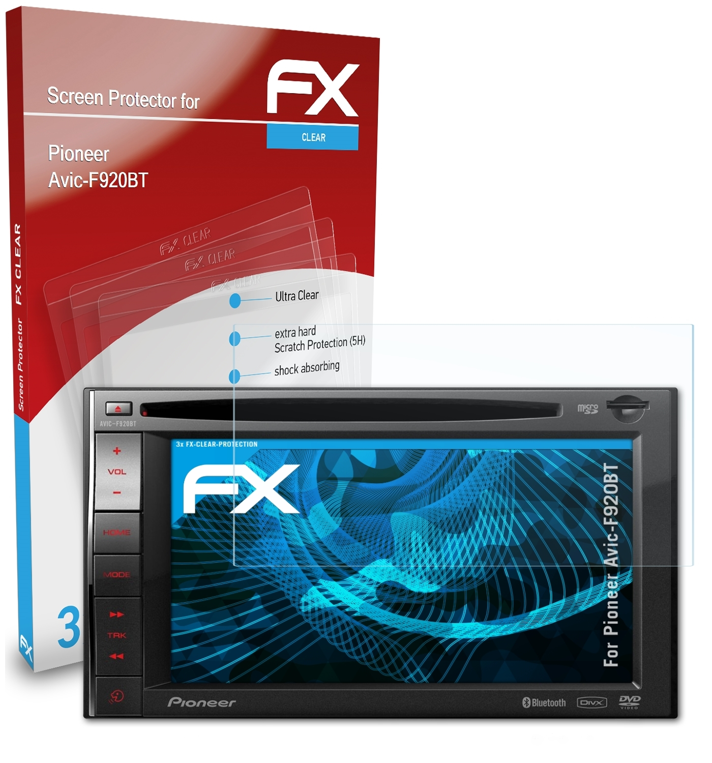 ATFOLIX 3x FX-Clear Displayschutz(für Pioneer Avic-F920BT)