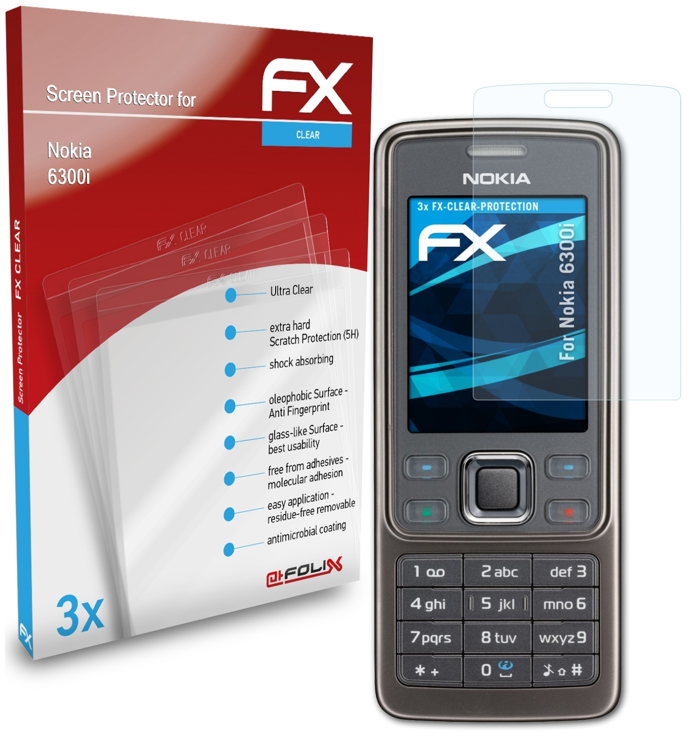 ATFOLIX 3x Displayschutz(für 6300i) FX-Clear Nokia