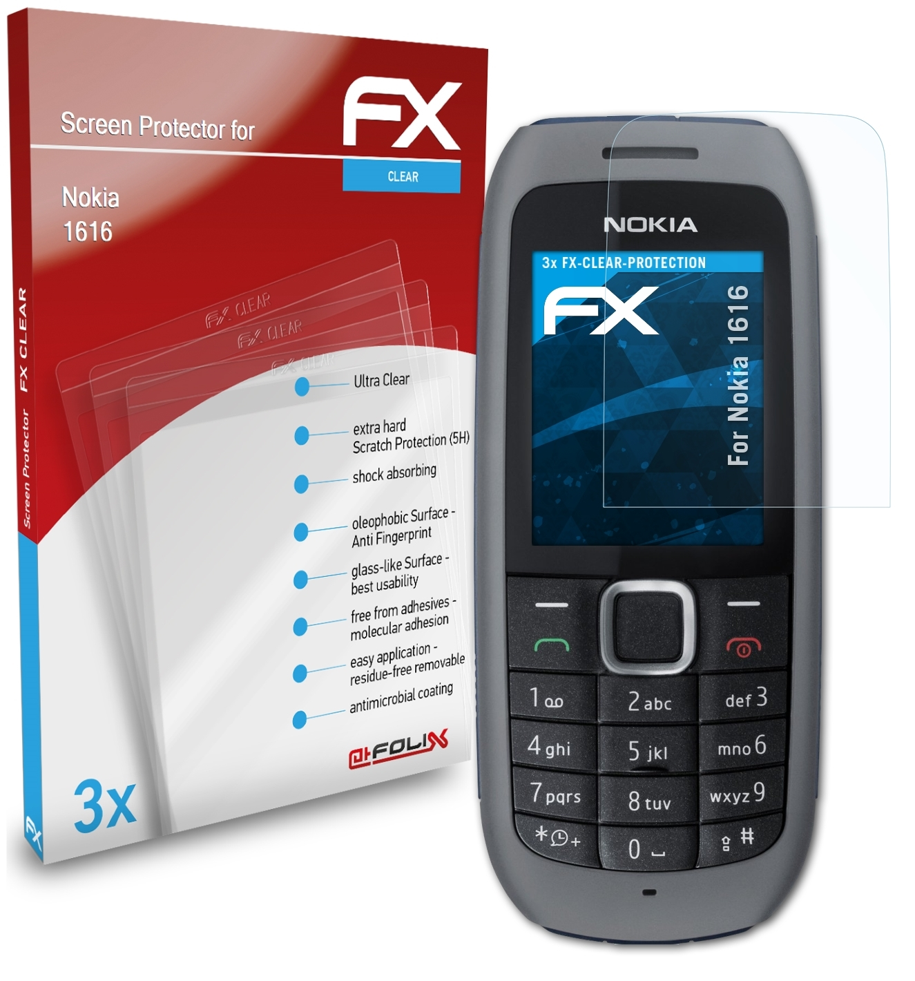 Nokia 3x 1616) ATFOLIX Displayschutz(für FX-Clear
