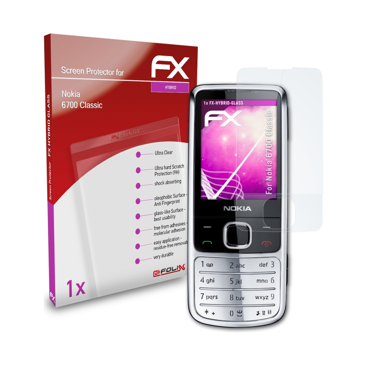 ATFOLIX FX-Hybrid-Glass Schutzglas(für Nokia 6700 Classic)