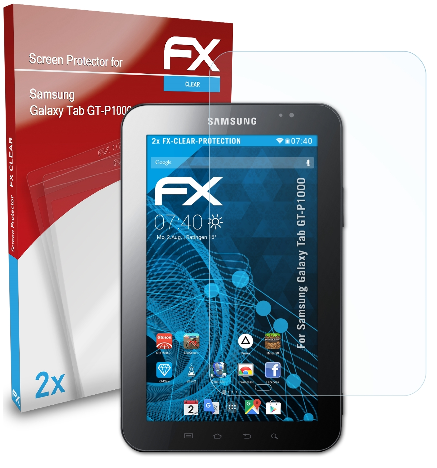(GT-P1000)) Samsung Tab Displayschutz(für Galaxy ATFOLIX 2x FX-Clear