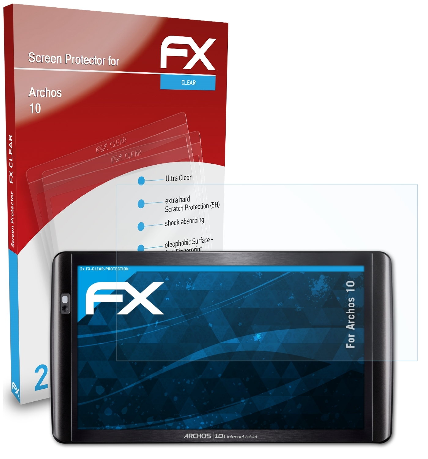 ATFOLIX 2x 10) Archos FX-Clear Displayschutz(für