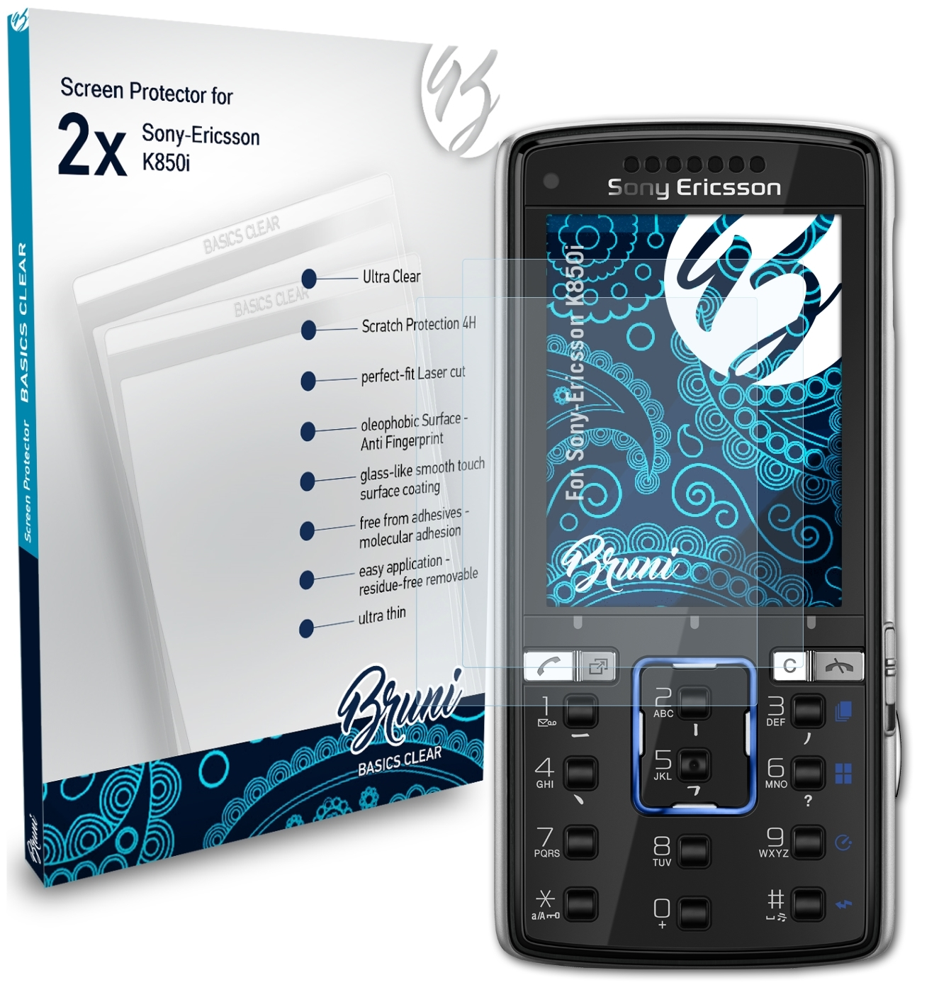 BRUNI 2x Basics-Clear Schutzfolie(für Sony-Ericsson K850i)