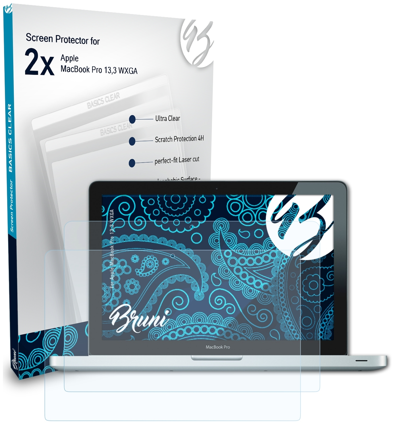 BRUNI 2x Basics-Clear Schutzfolie(für Apple Pro WXGA) 13,3 MacBook