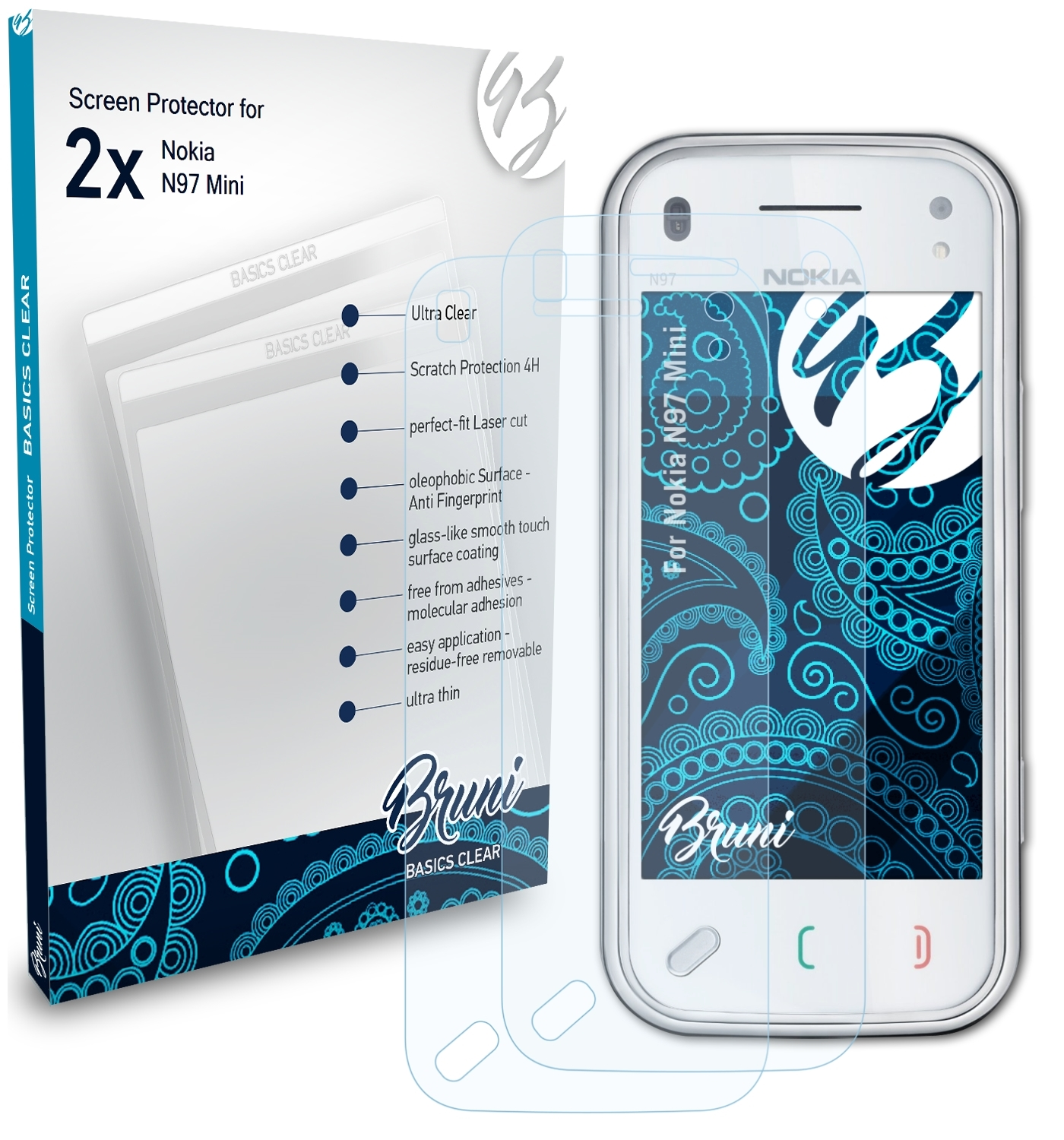 BRUNI 2x Basics-Clear Schutzfolie(für Nokia Mini) N97