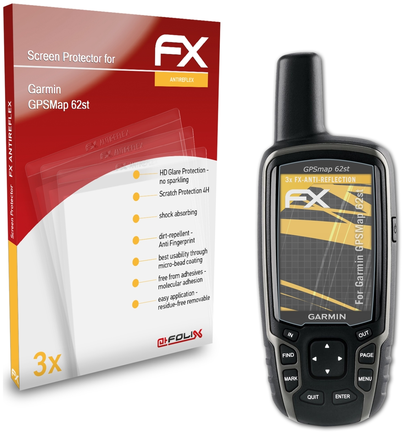 ATFOLIX 3x FX-Antireflex 62st) Garmin GPSMap Displayschutz(für